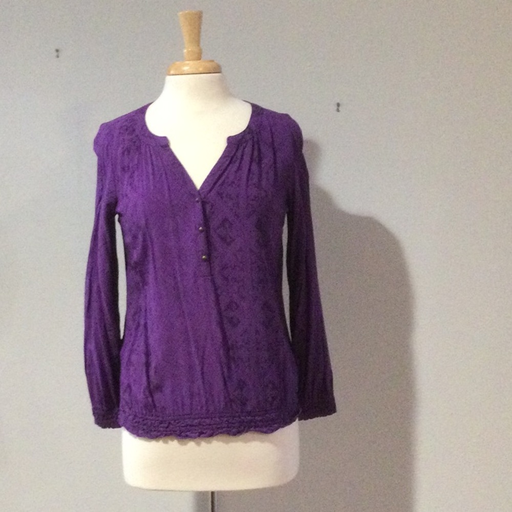St John’s Bay Long Sleeve Purple Button Front Top Size Medium